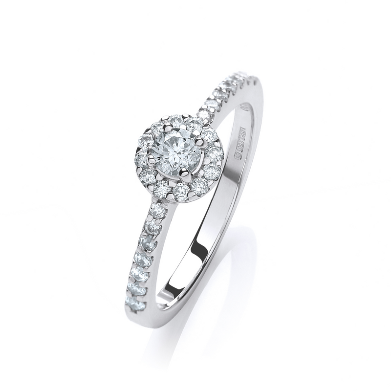 18ct White Gold Halo Diamond Ring - XR7264