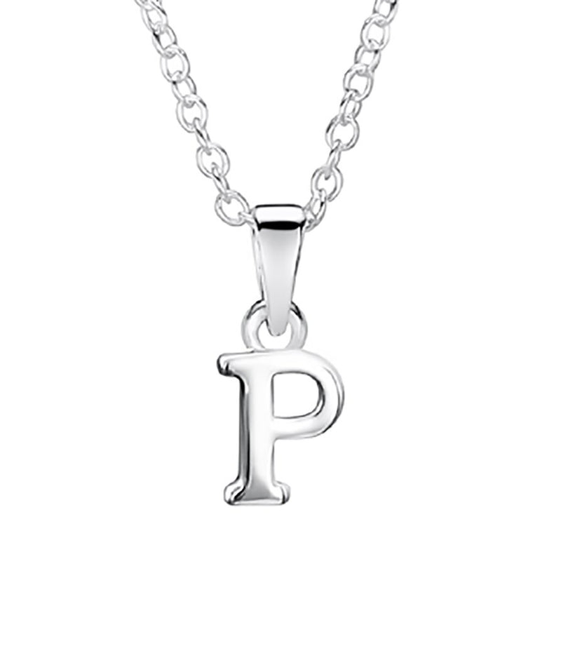 Silver Initial P Pendant 14" Chain